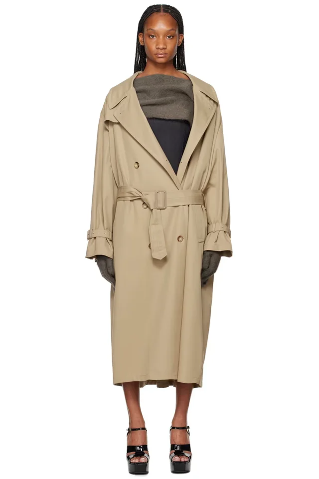 Moschino Beige Notched Lapel Trench Coat, image 1 of 1 from SSENSE