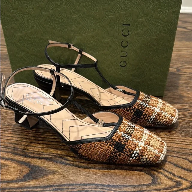 Gucci Charlotte Tweed Slingback Pump Brown Black 40.5 in black|brown|red Tweed from Poshmark