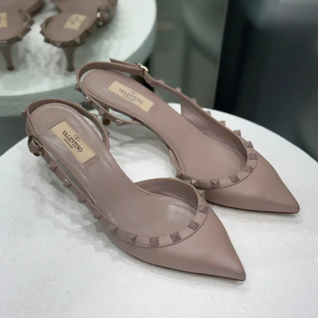 Valentino Garavani Blush Stud Slingback Heels Size 38 in Pink from Revivre
