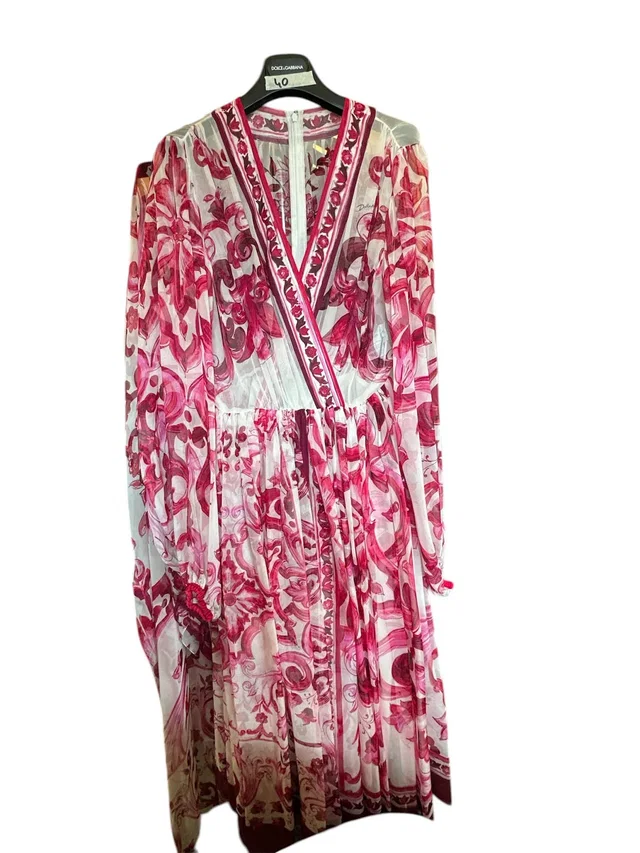 Dolce & Gabbana Dress Long sleeves Pink Majolica Print 100%Silk in Pink Silk from Luxury Promise
