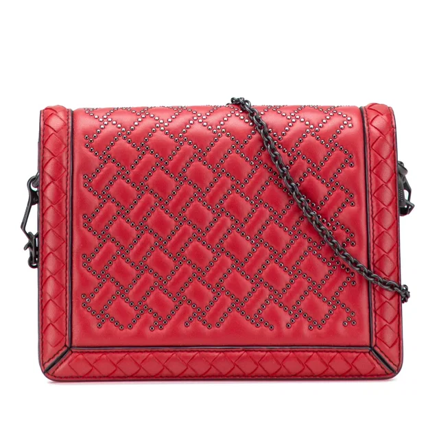 Red Bottega Veneta Nappa Intrecciato Microstud Montebello Crossbody in Red Nappa leather from Designer Revival
