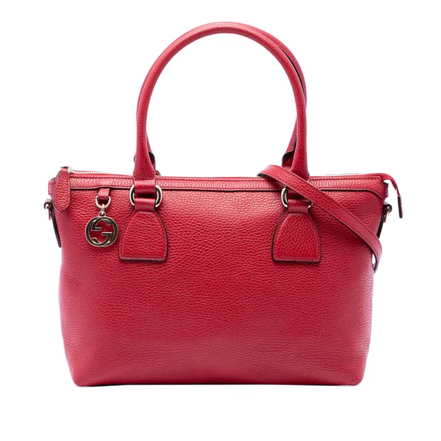 Red Gucci Dollar Calfskin GG Charm Satchel in Red Calfskin from Designer Revival