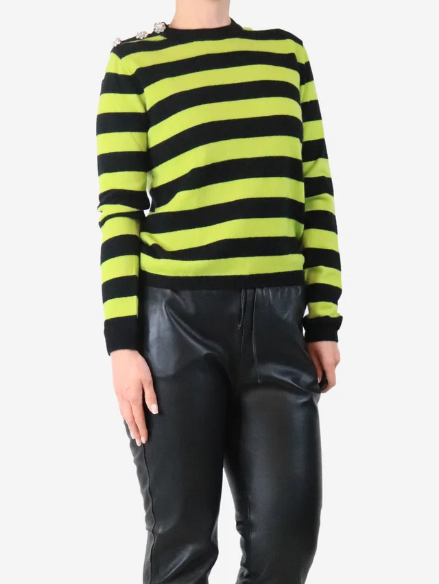 GANNI Black and lime striped cashmere sweater - size M in Black Cashmere from Sign of the Times, photo 3 of 3