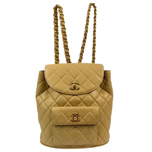 Chanel 1994-1996 Beige Lambskin Large Duma Backpack in Beige Lambskin from AMORE Vintage Tokyo
