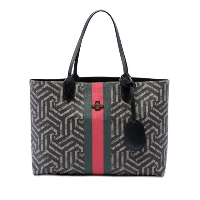 Black Gucci GG Supreme Caleido Web Tote in Black Coated canvas from Designer Revival