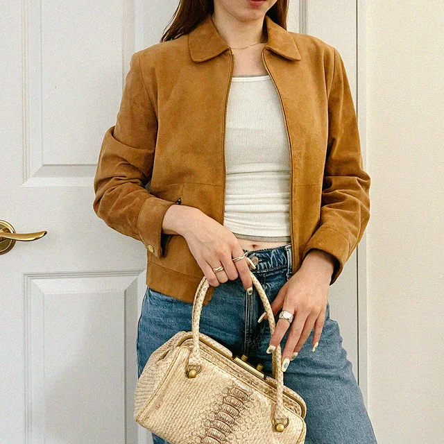 Burberry Suede Nova Check Lined Blouson #40 Camel in Brown Suede from VINTAGE QOO TOKYO