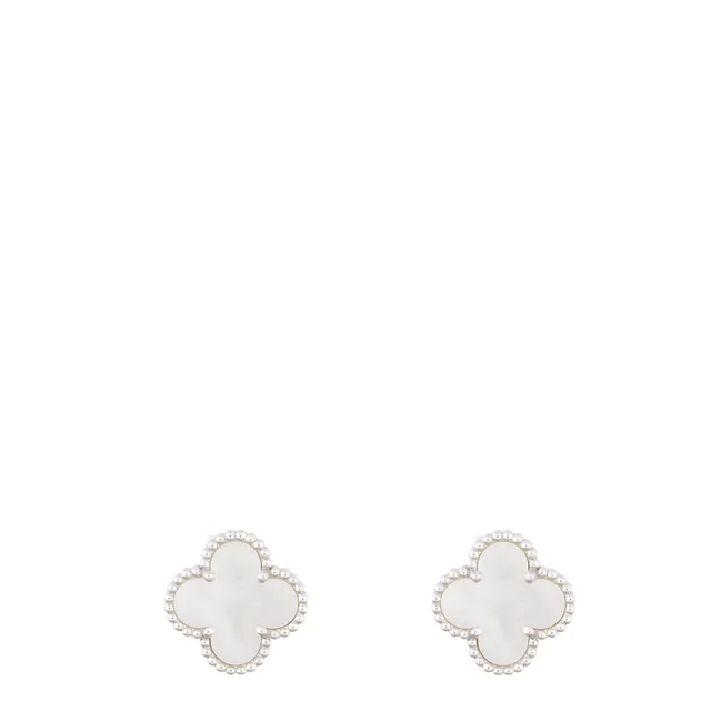 Van Cleef & Arpels Vintage Alhambra Mother of Pearl 18k White Gold Stud Earrings in White from Luxe.It.Fwd
