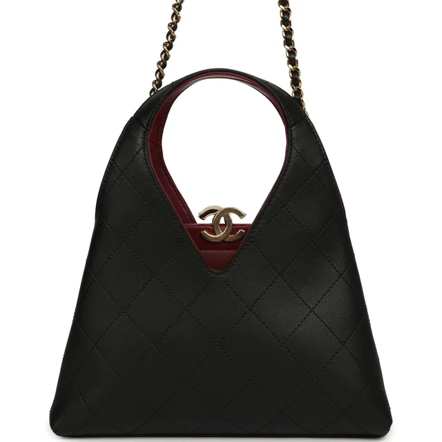 Chanel Small Chic Lady Shopping Bag Black, Burgundy Calfskin Gold Hardware in Black Calfskin from Madison Avenue Couture