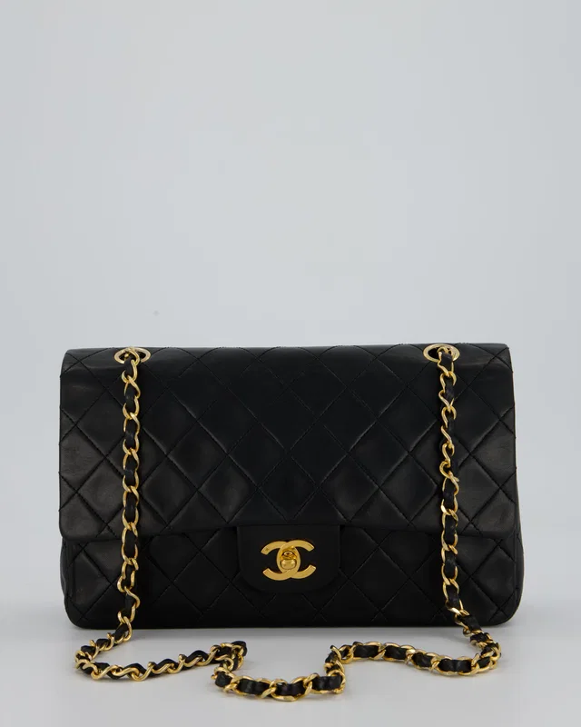 Chanel Vintage Black Medium Classic Double Flap Bag in Black Lambskin from Sellier