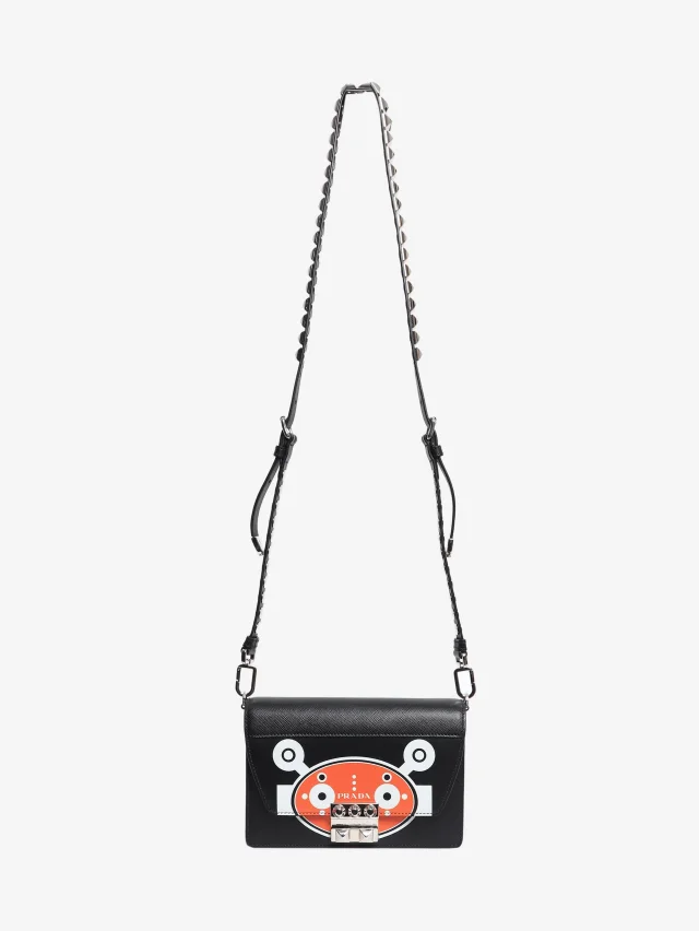 Prada Black and orange small Elektra robot shoulder bag in Black Leather from Sign of the Times, photo 2 of 14