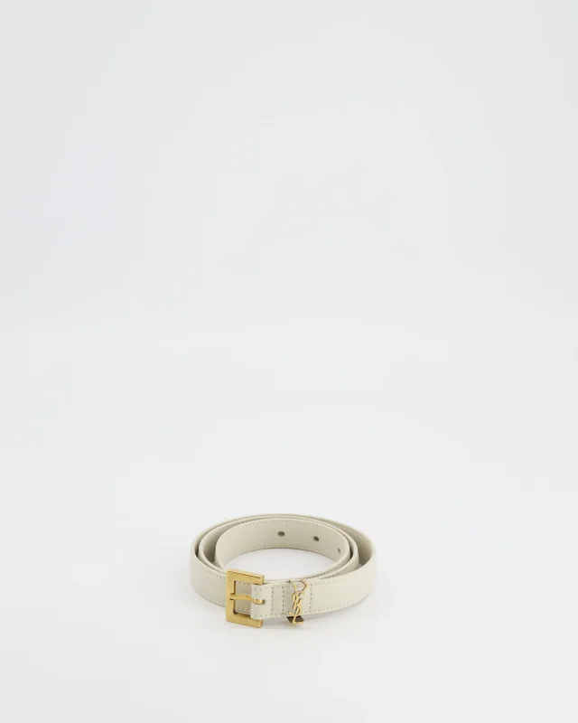 Saint Laurent Cassandre Cream Leather Belt with Brushed Gold Square Buckle and Logo Size 75 in White Leather from Sellier, photo 6 of 8