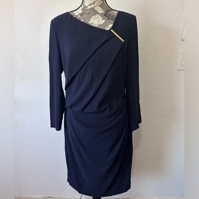Escada Faux Wrap Shift Dress In Navy - Size 40 - Medium in blue from Poshmark
