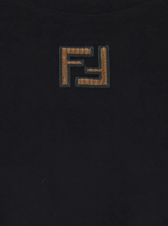 Fendi Black Crew Neck T-Shirt with FF Embroidery on the Front in Cotton for Men in Black 100% Cotton, photo 4 of 5 from Gaudenzi Boutique