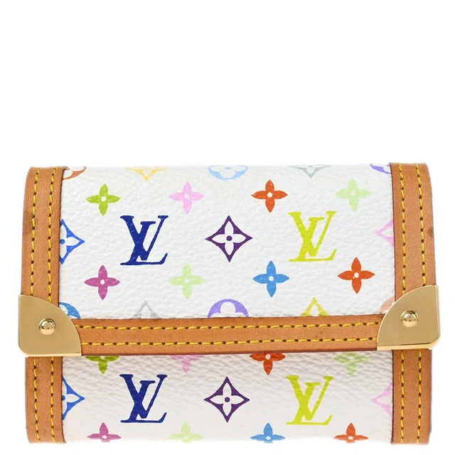 Louis Vuitton 2007 White Multicolor Porte Monnaie Plat Wallet M92657 in White Canvas from AMORE Vintage Tokyo