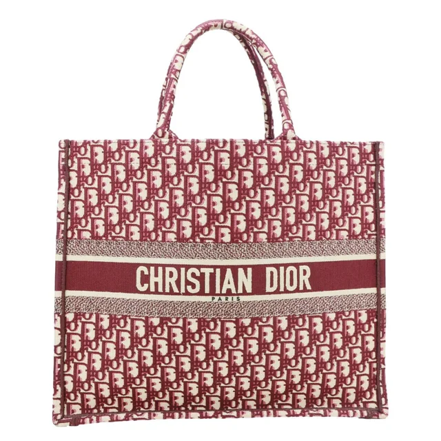 Dior Book Large Oblique Embroidery Canvas Tote Bag Burgundy in Burgundy Canvas from Dallas Designer Handbags