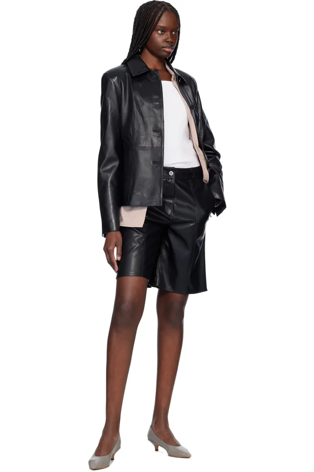 Stand Studio Black Julieta Faux-Leather Shorts, photo 4 of 4 from SSENSE