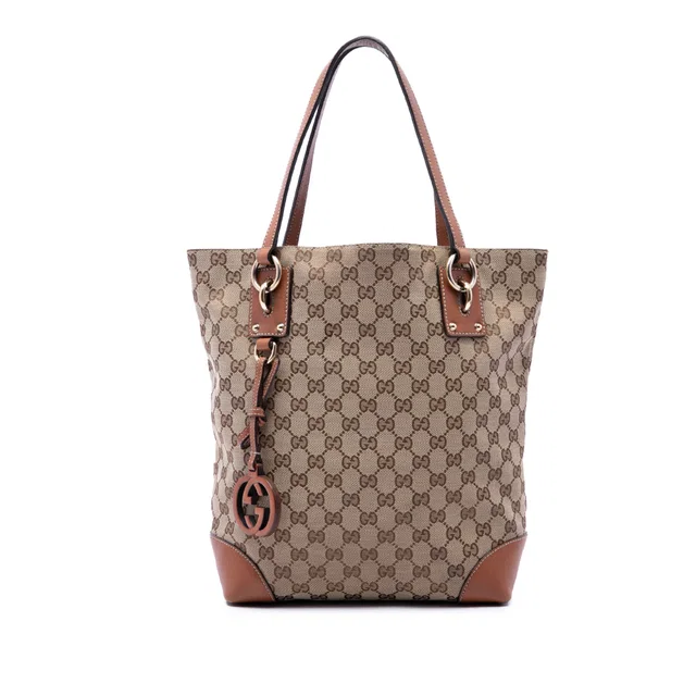 Brown Gucci GG Canvas GG Charm Tote in Brown Canvas from Designer Revival