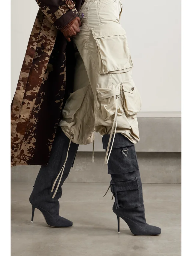 THE ATTICO Sienna embellished denim knee boots in Grey, photo 2 of 2 from NET-A-PORTER (Canada)