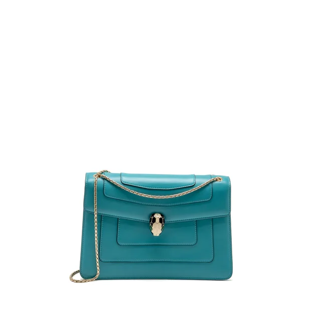 Bvlgari Serpenti Forever Shoulder Bag Calfskin Turquoise LGHW in Blue Calfskin from EMIER