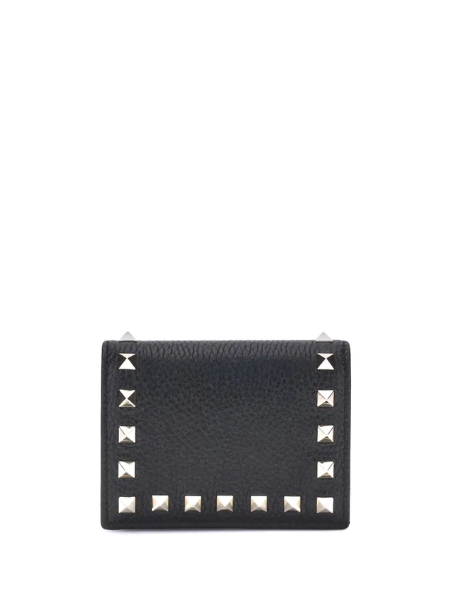 Valentino Garavani Rockstud Wallet — Black Calf Leather Bos Taurus in Black Calfskin from HEWI