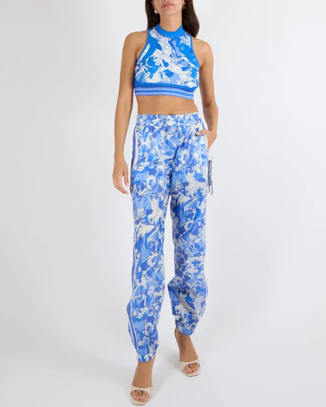Dior Resort 2022 Runway Blue and White Abstract Print Top and Trouser Set with Logo Band Detail… in White from Sellier