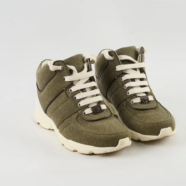 Chanel 17C Canvas Sneakers Green/White Size 37 in White Canvas from The Purse Affair