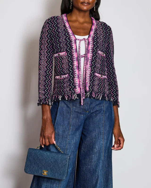 Chanel 21/P Pink Knitted Fringe Jacket with Tie Detail Size FR 34 (UK 6) in Pink from Sellier