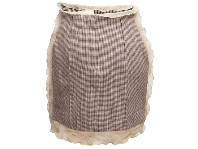 & Black Fendi Virgin Wool & Silk Check Mini Skirt Size IT 40 in Beige Silk from Designer Revival, photo 3 of 7