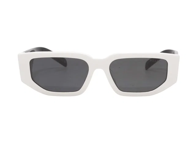 White & Black Prada Color Block Rectangular Sunglasses in Black from Designer Revival