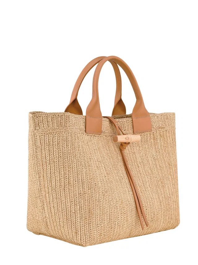 Longchamp Le Roseau Top Handle Bag — Beige Rafia in Beige Woven leather from HEWI