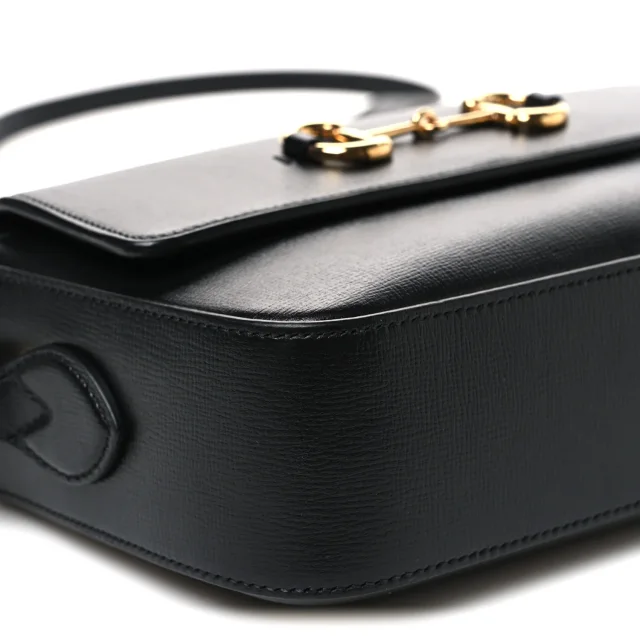 Gucci Textured Calfskin Small Horsebit 1955 Shoulder Bag Black in Black Calfskin from FASHIONPHILE, photo 9 of 11