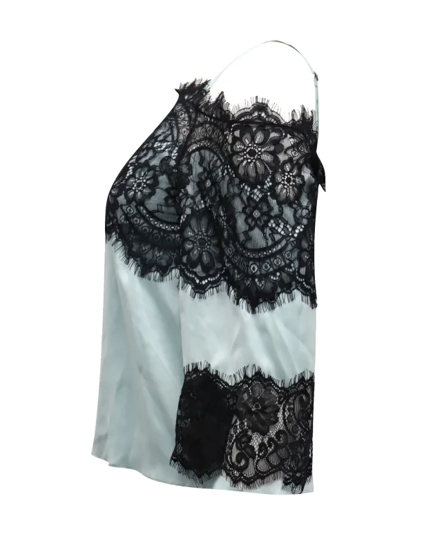Alice & Olivia Cold Shoulder Lace Top in Mint Green Silk in Green, photo 2 of 4 from ShopSimon