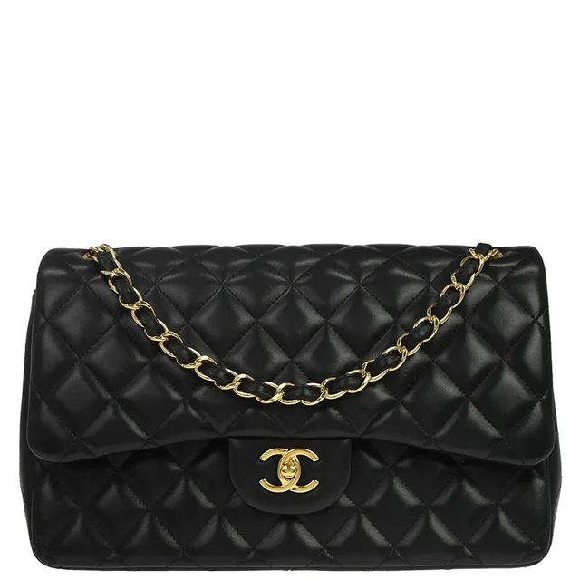 Chanel 2012 Black Lambskin Jumbo Classic Double Flap Shoulder Bag in Black Lambskin from AMORE Vintage Tokyo