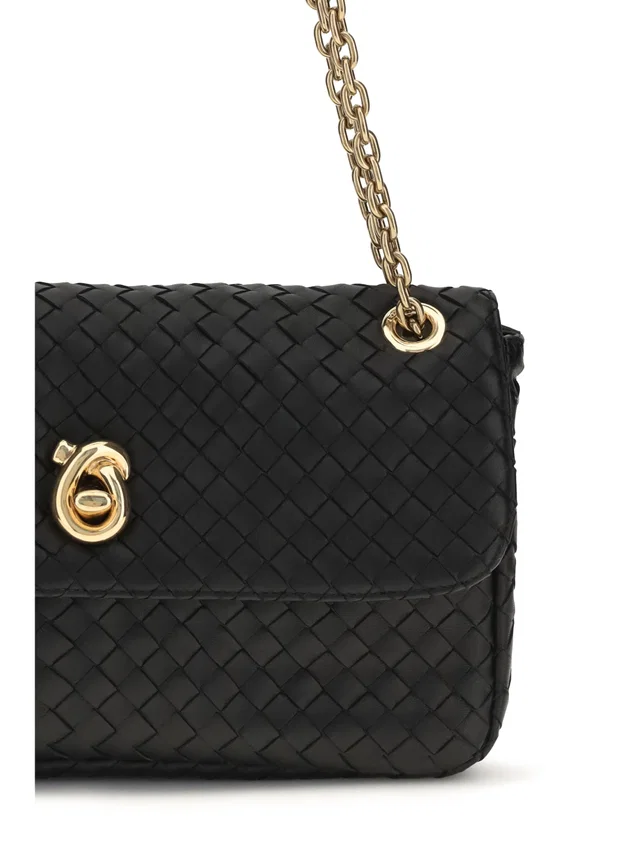 Bottega Veneta Intreccio Shoulder Bag — Black Lamb Leather in Black Lambskin from HEWI