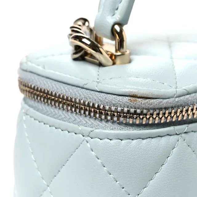 Chanel Quilted Top Handle Mini Vanity Case in Blue Lambskin from FASHIONPHILE, photo 12 of 12