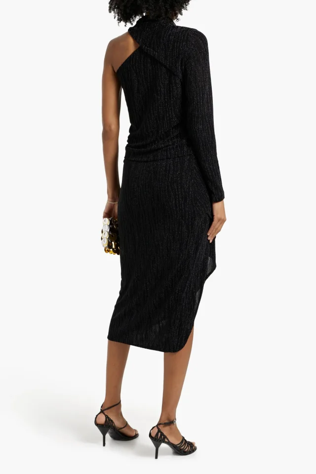 Iro Cinder Ruched Metallic Jacquard-Knit Midi Skirt, photo 3 of 4 from THE OUTNET