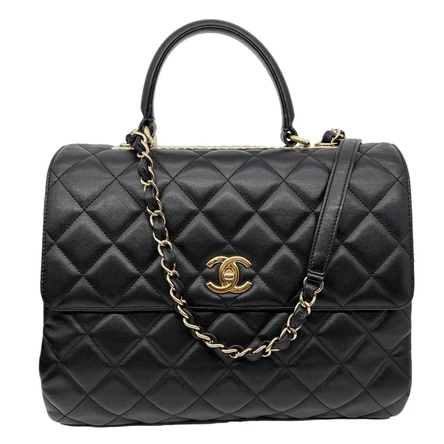 Chanel Trendy CC Top Handle Flap Quilted Leather Shoulder Bag Black in Black Leather from Dallas Designer Handbags