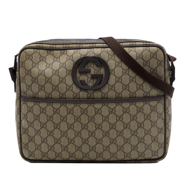 Beige Gucci GG Supreme Interlocking G Crossbody in Beige Coated canvas from Designer Revival