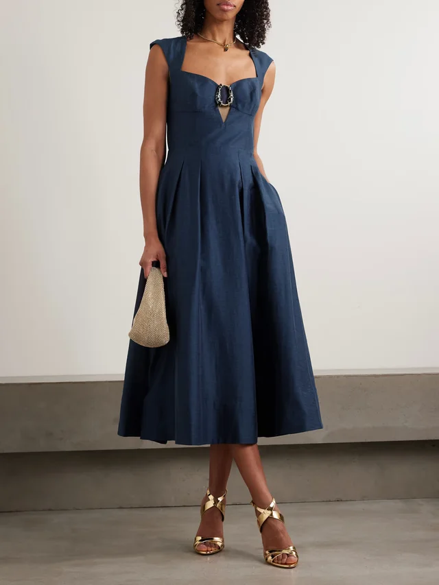 REBECCA VALLANCE Serenity embellished pleated Lyocell-blend midi dress in Blue, photo 2 of 2 from NET-A-PORTER (Canada)