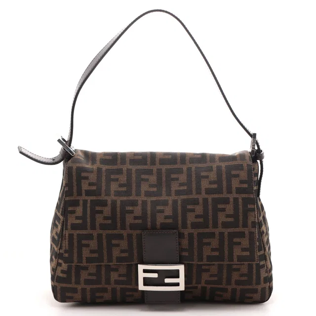 Fendi Zucca Mamma Baguette Dark Brown Silver Canvas Leather 2119/26325/009 in Brown Canvas from The Reluxe