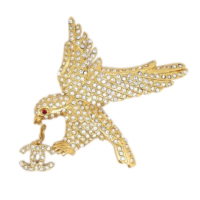 Chanel Eagle Rhinestone Brooch Pin Gold 01P in Gold from AMORE Vintage Tokyo