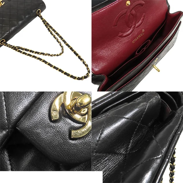 Chanel Chain Black Gold Lambskin Quilted 25 Double Flap Shoulder Bag in Black Lambskin from The Reluxe, photo 2 of 2