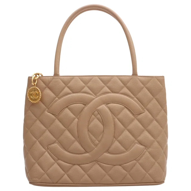 Chanel Circa 2001 Caviar Skin CC Mark Stitch Reissue Tote Bag Beige in Beige Caviar leather from VINTAGE QOO TOKYO