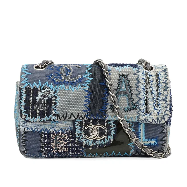 Chanel Chain Shoulder Bag Patchwork Multicolor Denim Tweed Silver Hardware in Multicolor Tweed from Luxury Promise