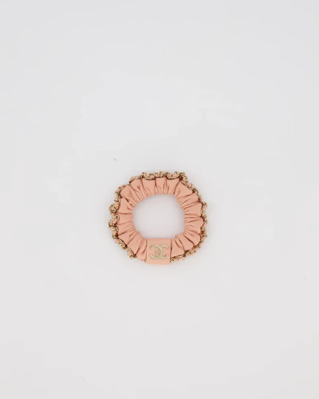 Chanel Pink Leather Hair Scrunchie with Chain Trim Detail in Pink Leather from Sellier, photo 5 of 7