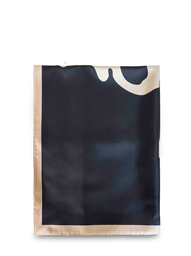 Bottega Veneta Graphic Print Silk Scarf — Navy Scarfs in Navy Silk from HEWI