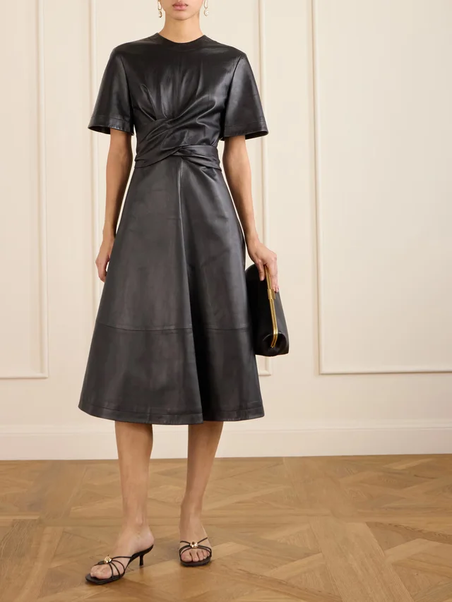 ALTUZARRA Kirsty wrap-effect paneled leather midi dress in Black, photo 2 of 2 from NET-A-PORTER (Canada)