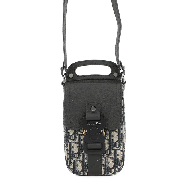 Dior Oblique Saddle Vertical Pouch Black/Beige/Navy2ADCA446YKS Leather Canvas in Black Canvas from GALLERY RARE
