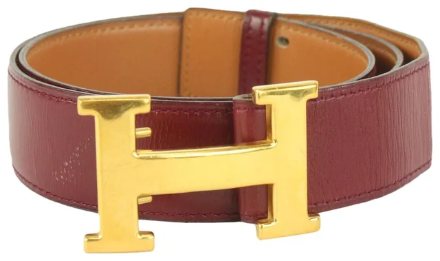 Hermès Burgundy x Brown 32mm Reversible H Logo Belt Kit in Brown Leather from Bagriculture
