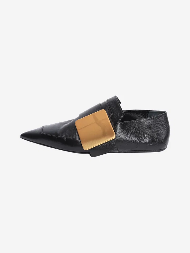 Jil Sander Black leather buckle flat shoes - size EU 38 in Black Leather from Sign of the Times